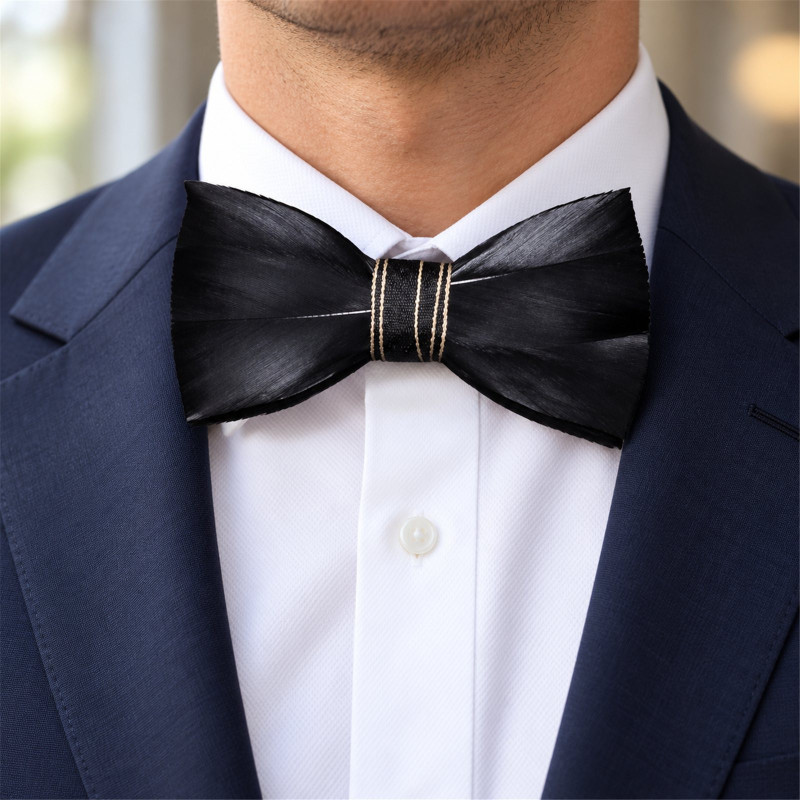 Noeud papillon en plume : Noir Corbeau