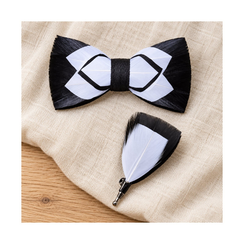Noeud papillon en plume : Noir & Blanc