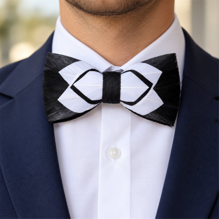 Noeud papillon en plume : Noir & Blanc