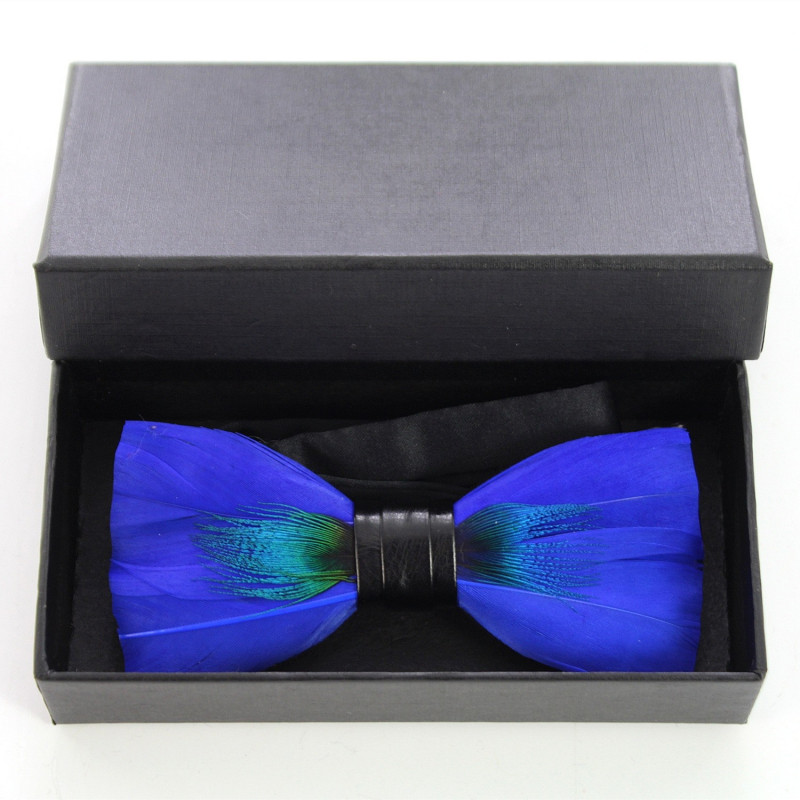 Noeud papillon en plume : Paon bleu, vue 3